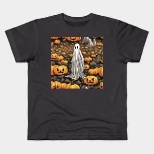 A White Ghost In The Jack O Lantern Patch Kids T-Shirt